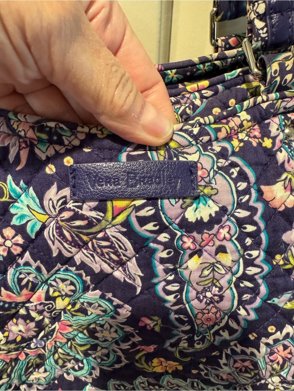 Vera Bradley Navy Paisley Quilted Tote with Turquoise & Purple Accents - Picture 4 of 9